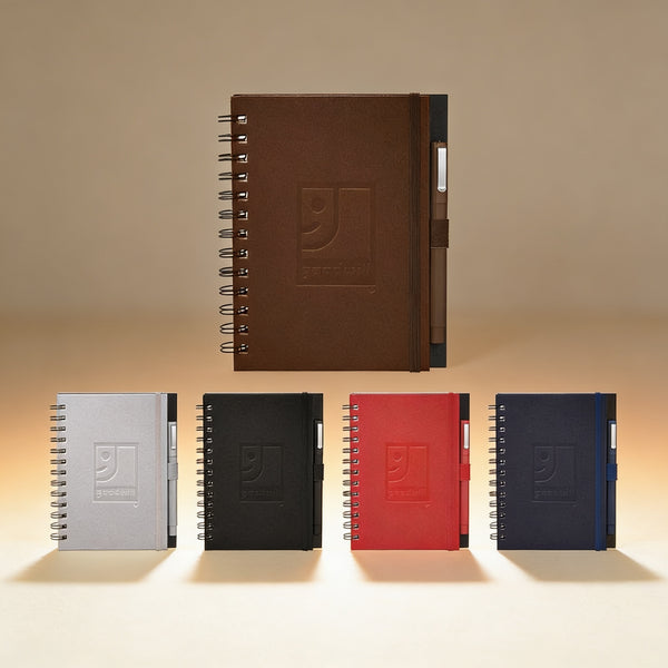 Personalized faux leather journal engraved with a name, black Ultrahyde cover with spiral binding