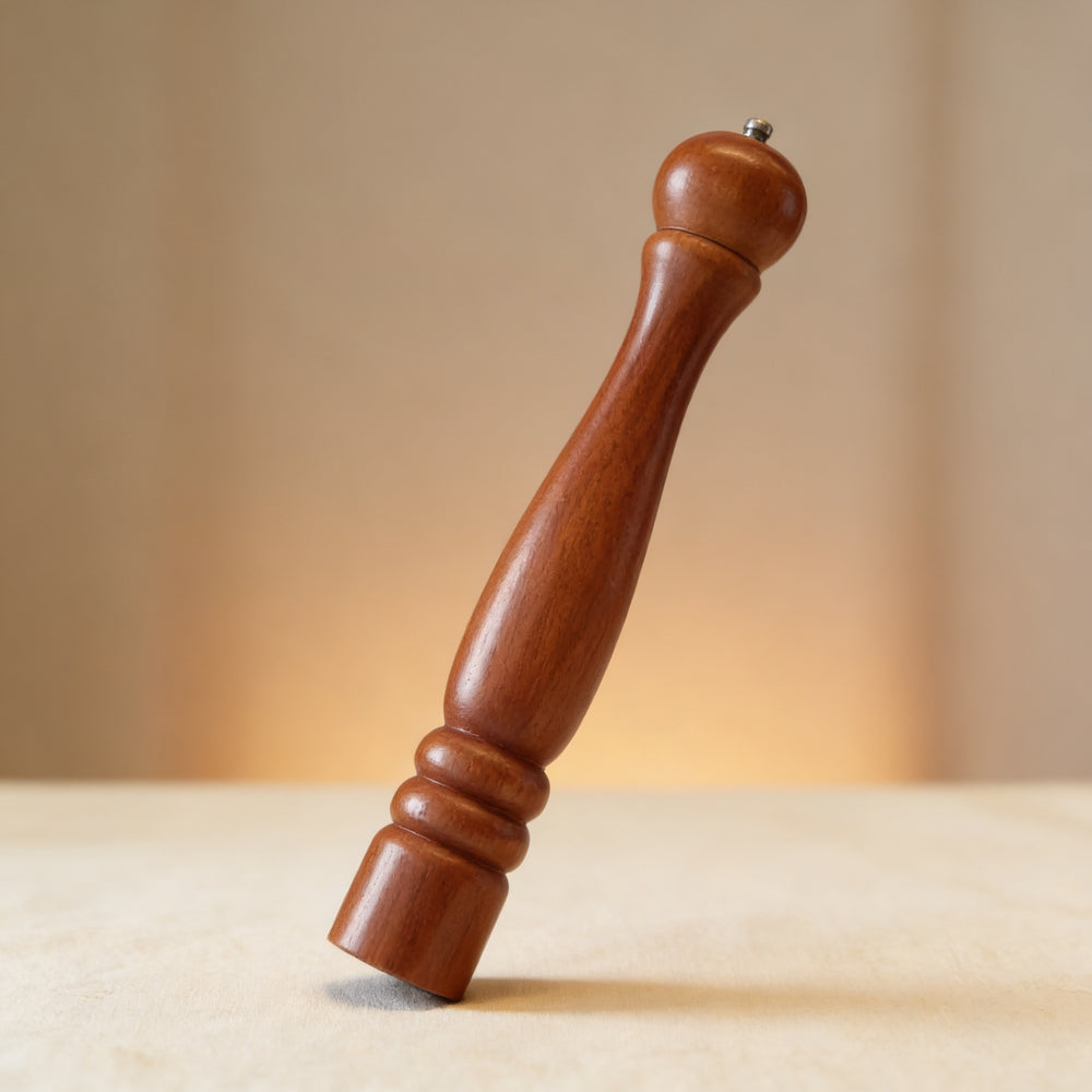 Tall personalized wood pepper mill engraved with a family name, 18-inch solid wood with ceramic grinder