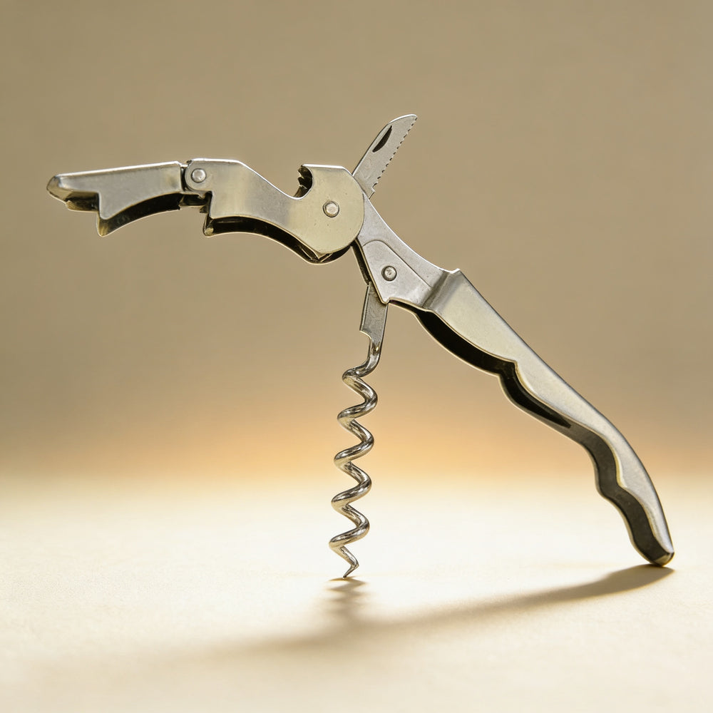 Custom engraved corkscrew with name on handle, silver stainless steel waiter's tool