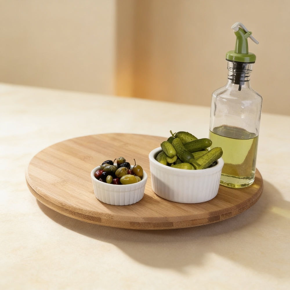 Personalized bamboo lazy susan engraved with a family name, 12.6-inch diameter turntable