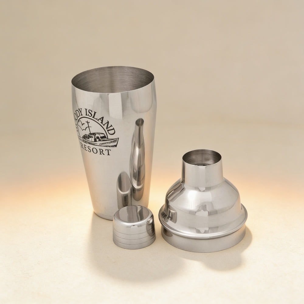 Custom engraved cocktail shaker with name and date, 17 oz stainless steel in gift box