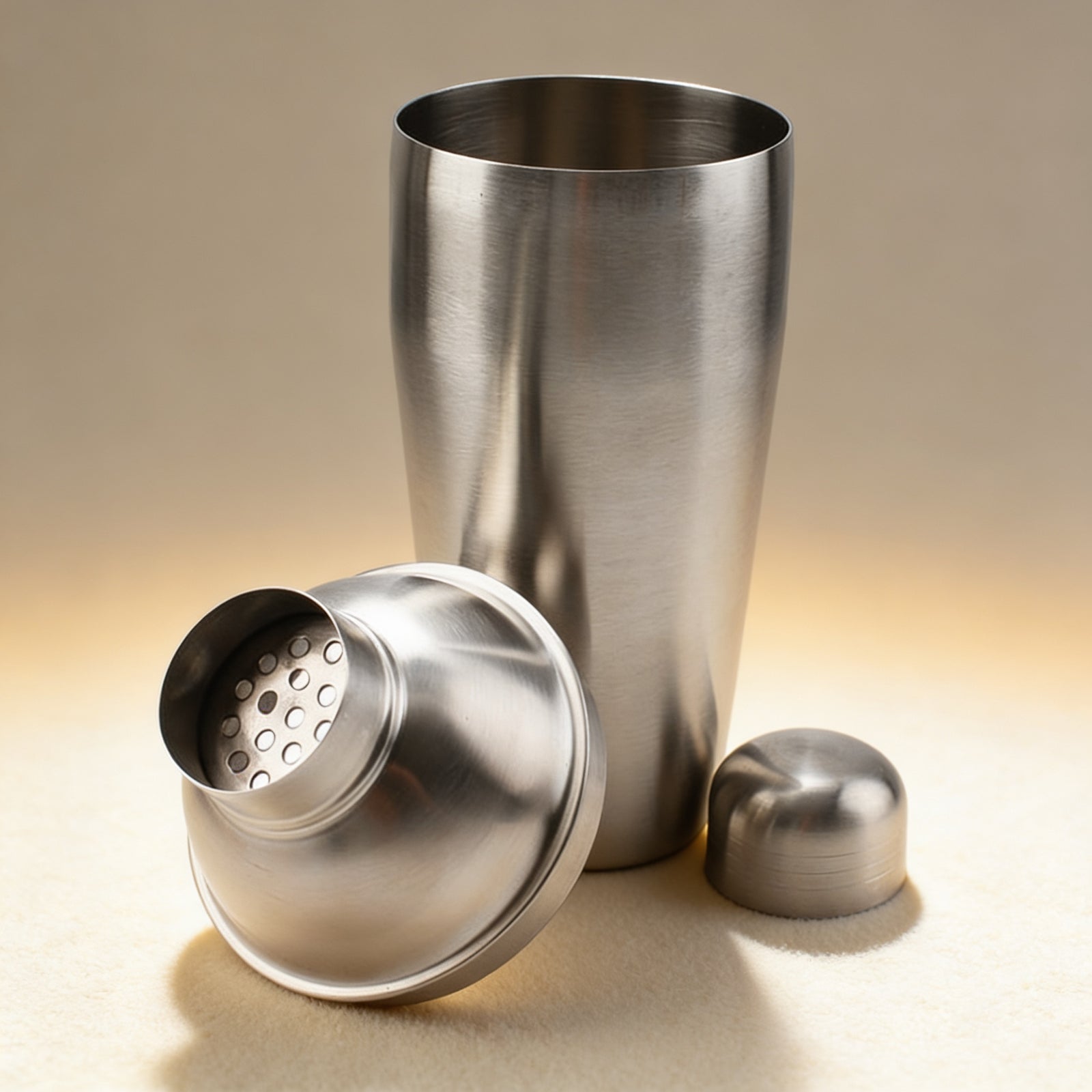 Personalized cocktail shaker engraved with a monogram, polished stainless steel 24 oz three-piece set