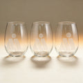Personalized stemless wine glass engraved with a name, 17 oz clear glass