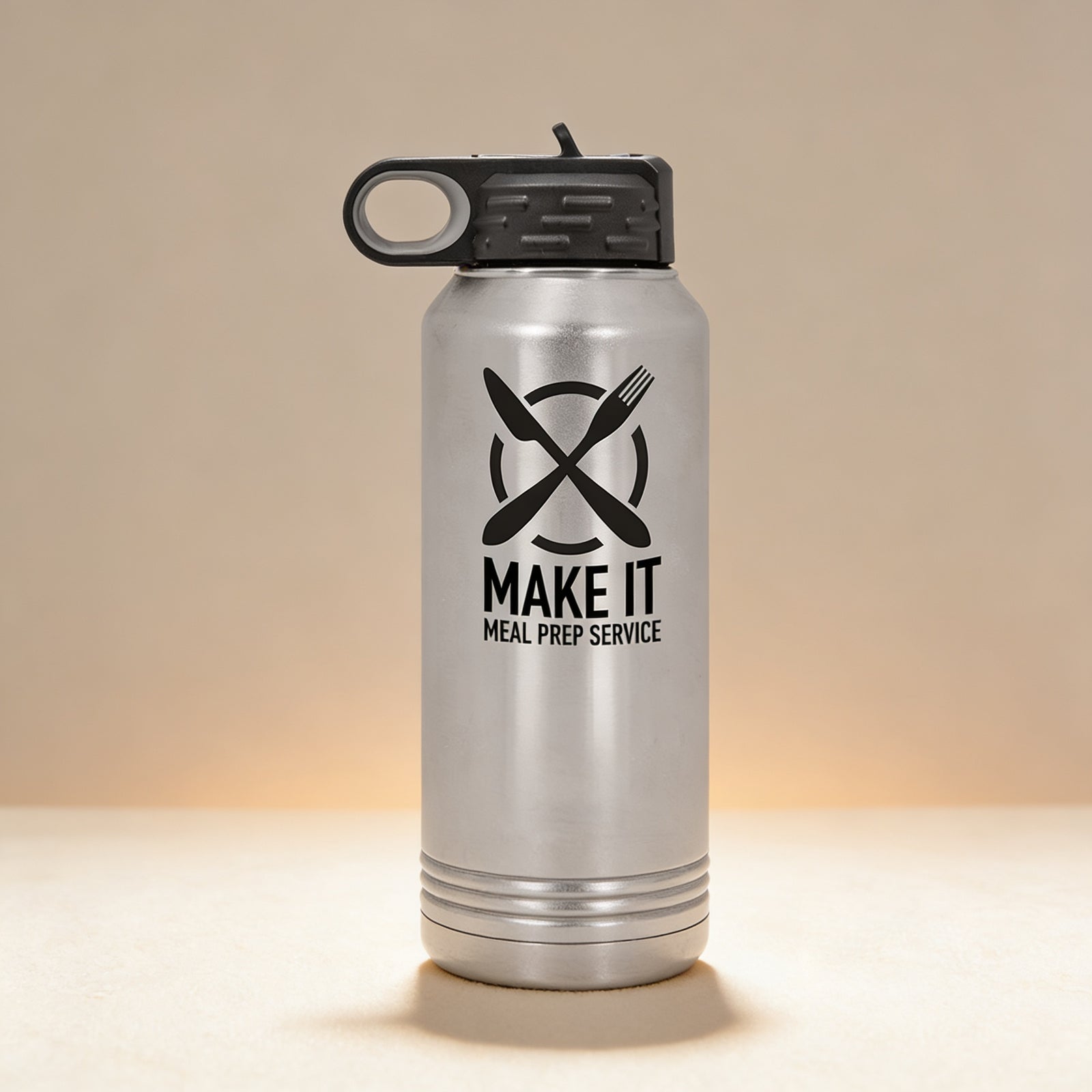 Personalized Polar Camel water bottle engraved with a name, 32 oz stainless steel in black