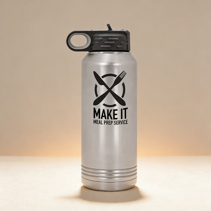 Personalized Polar Camel water bottle engraved with a name, 32 oz stainless steel in black