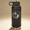 Custom engraved 32 oz silver stainless steel water bottle with monogram, double-wall insulated
