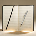 Custom engraved notebook and aluminium pen set, Black UltraHyde cover with ribbon marker
