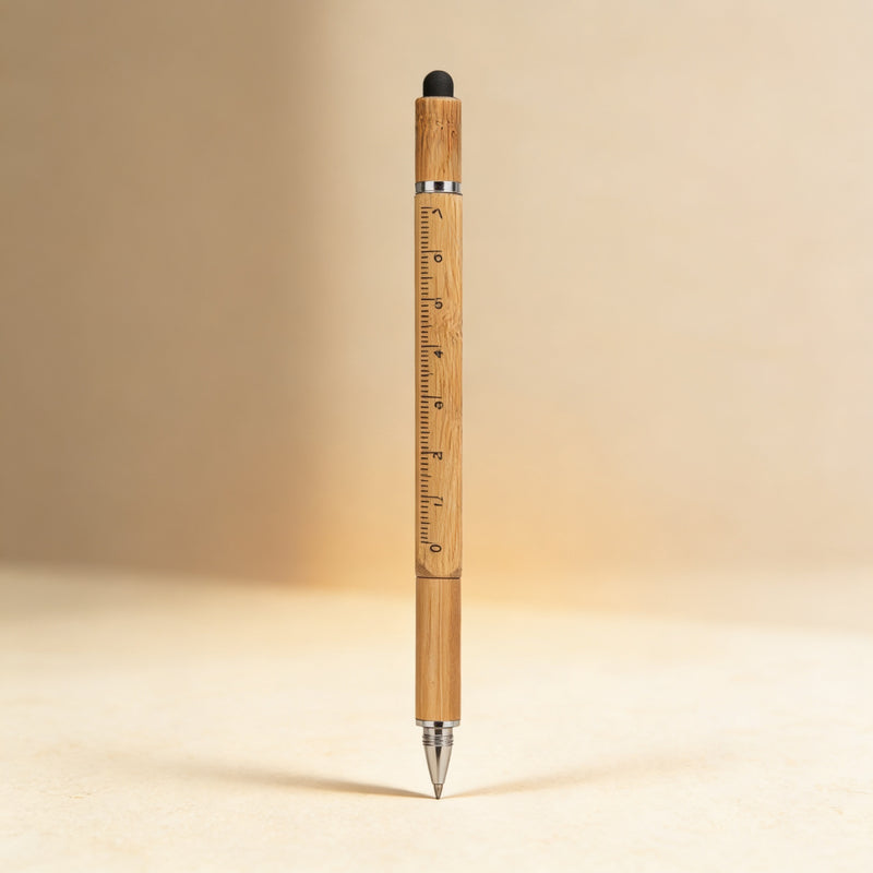 Custom engraved bamboo pen with stylus and screwdriver, sustainably harvested bamboo barrel