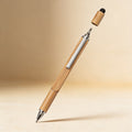 Laser engraved bamboo utility pen gift set, close-up of engraved monogram on barrel