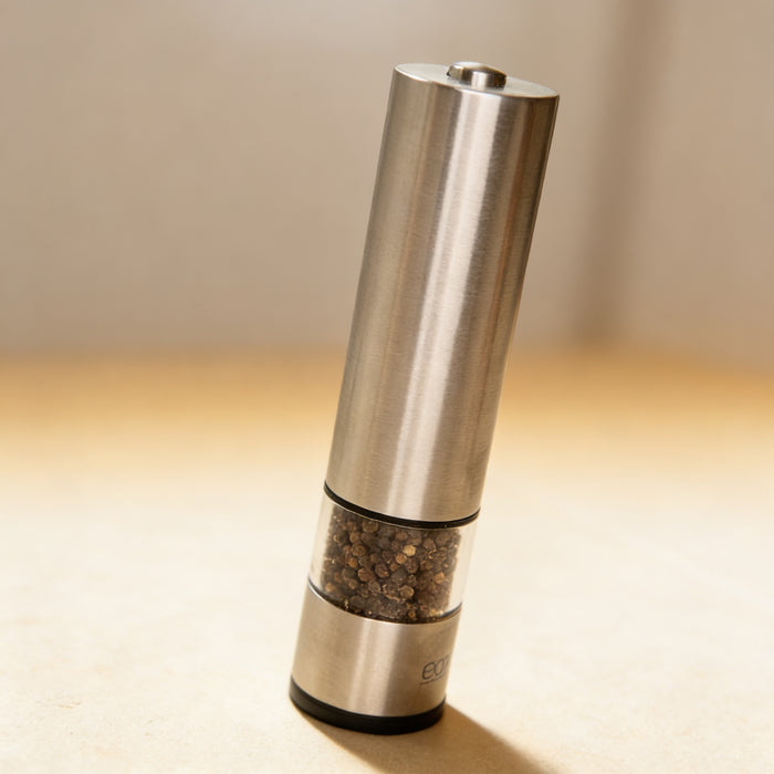 Custom engraved pepper mill with a name, battery-operated stainless steel kitchen gift