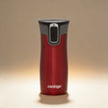 Custom engraved Contigo West Loop mug showing laser-engraved monogram on gunmetal finish