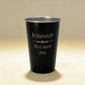 Personalized stainless steel pint glass engraved with a name, 16 oz silver finish