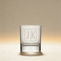 Personalized whiskey glass engraved with a monogram, 10 oz. clear glass