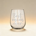Custom engraved stemless wine glass with monogram, laser engraved glassware