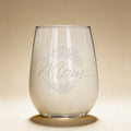 Laser engraved stemless wine glass with short phrase, wedding gift idea