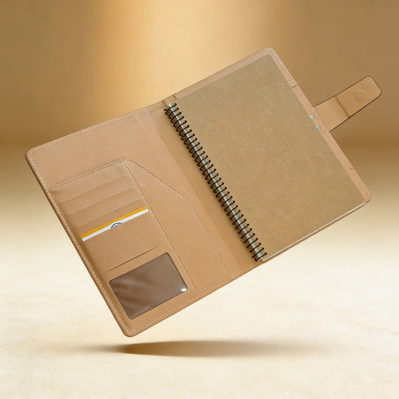 Close-up of laser engraving on bamboo journal cover showing name and short phrase