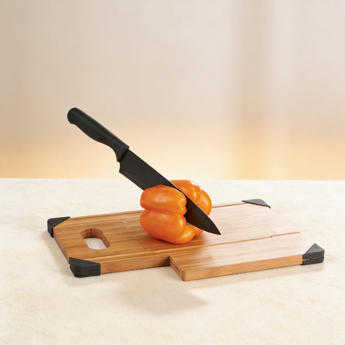 2-in-1 bamboo cutting board and knife block with engraved artwork, housewarming gift idea