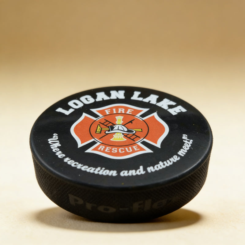 Engraved hockey puck gift with name and number, permanent UV print on black rubber surface