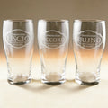Personalized tulip pint glass engraved with a name and date, 16 oz. clear glass