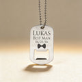 Butterfly bottle opener engraved with short phrase, compact stainless steel design