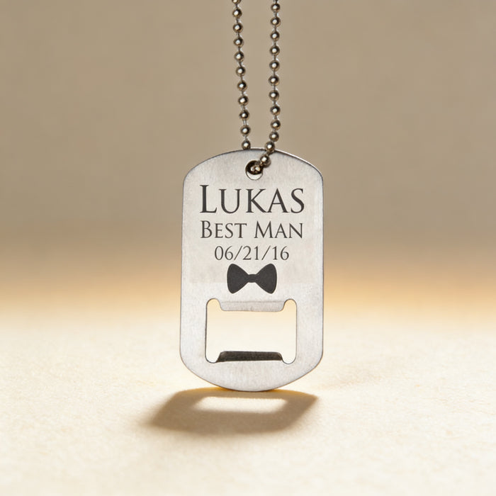Butterfly bottle opener engraved with short phrase, compact stainless steel design