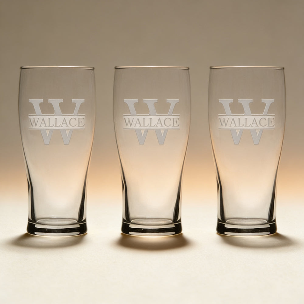Custom engraved tulip pint glass with monogram, full-bodied beer glass gift