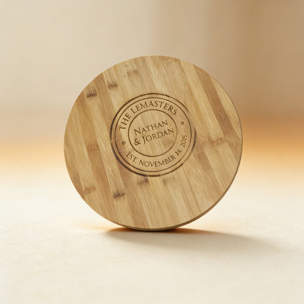 Custom engraved bamboo lazy susan with monogram, sustainably harvested bamboo