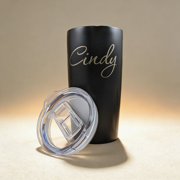 Custom engraved 20 oz tumbler with monogram, double-wall stainless steel in white finish